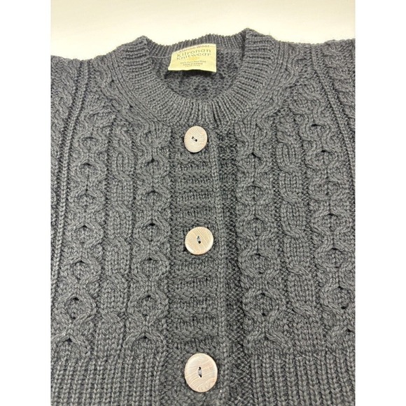 Kilronan Knitwear Cardigan Black XS Pure New Wool Short Sleeve Made in Ireland - Picture 10 of 12